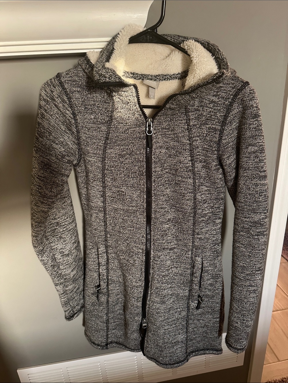 Bench Women’s Gray Hooded Zip-Up Coat with Sherpa Lining